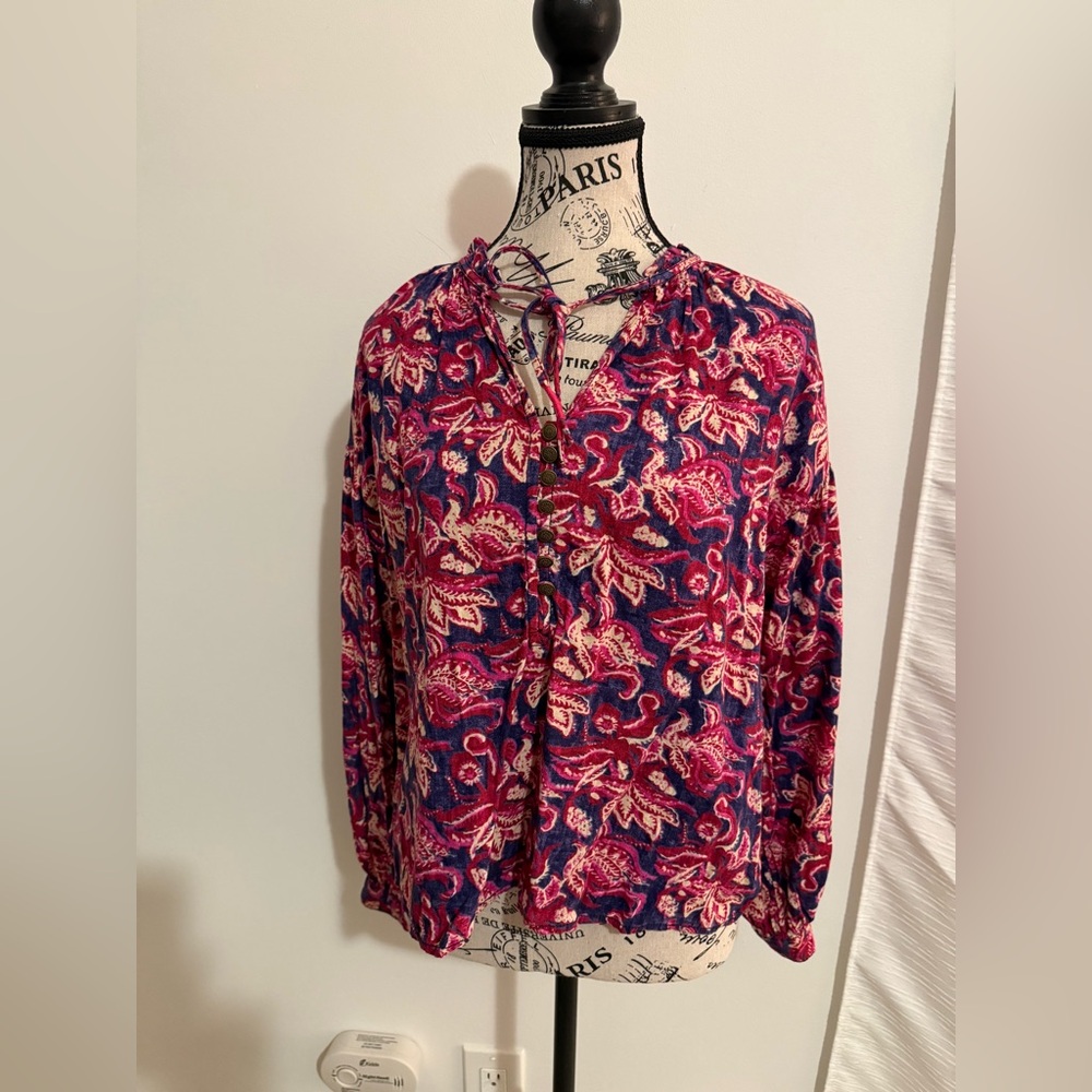 Pilcro Red and Blue Floral Blouse